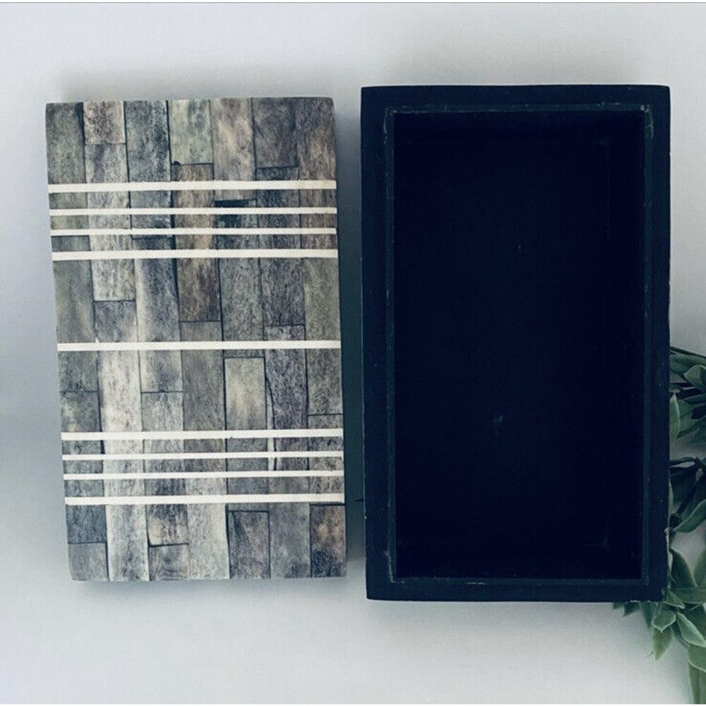 Gray And White Rectangle Box Bone Inlay Modern Design Hand Crafted Made In India - Picture 2 of 8